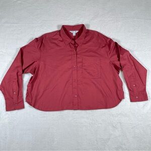 Old Navy The Cropped Shirt Womens XL Buttondown Mauve Rose Pink Red 100% COTTON